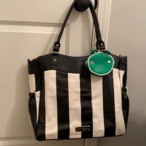 Betsey Johnson black and white striped diaper bag